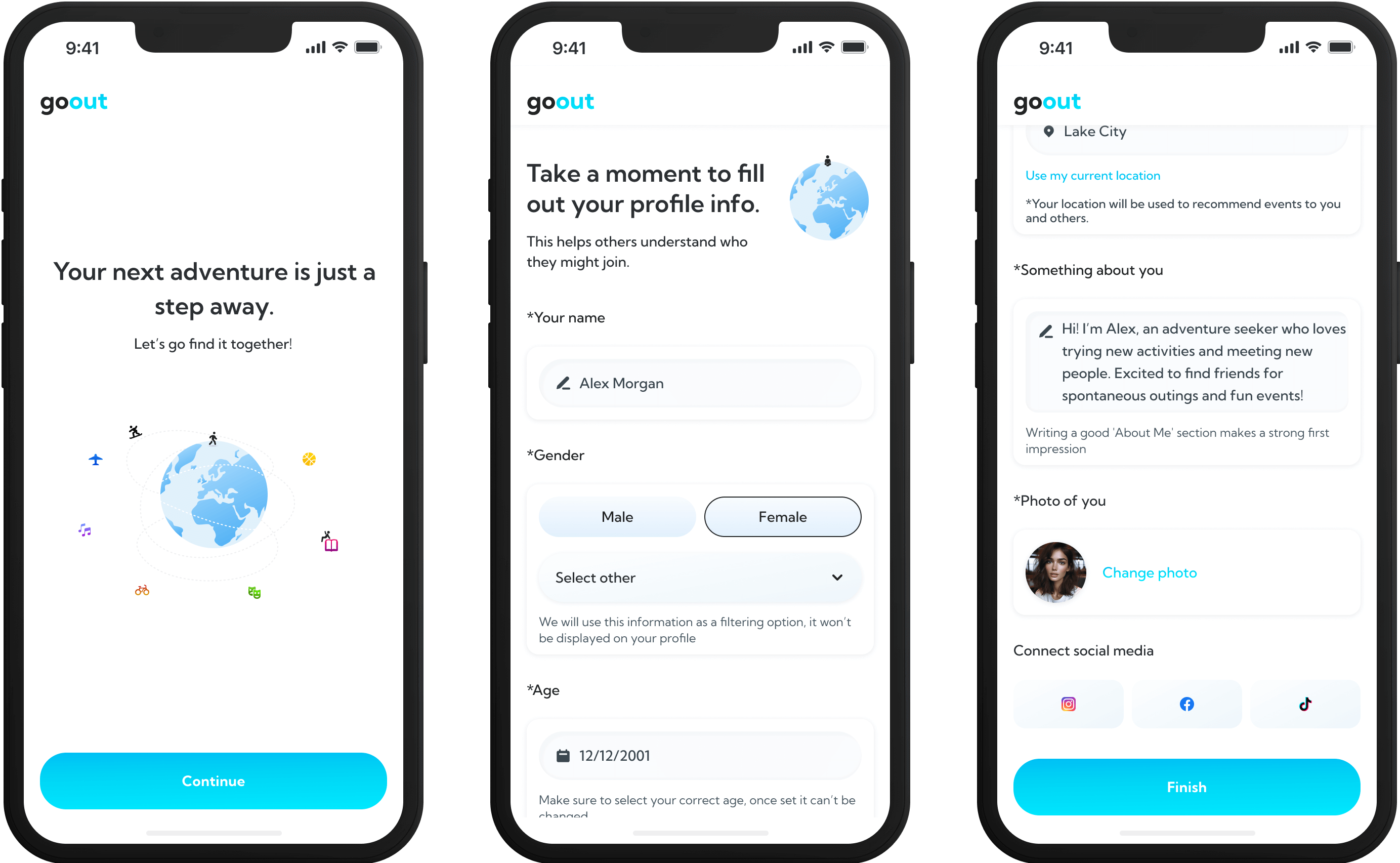 Onboarding process illustration showing user interface steps